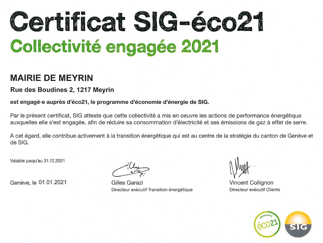 Certificat 201 SIG-Eco 21