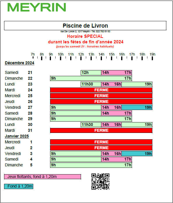 Horaires durant les fêtes de fin d'année