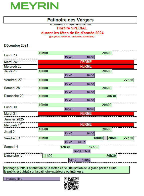 Horaires durant les fêtes de fin d'année